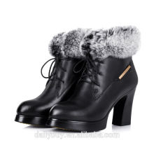 2014 neue sexy Knöchel Schuhe Damen Kaninchen Pelz gefüttert Leder Stiefel